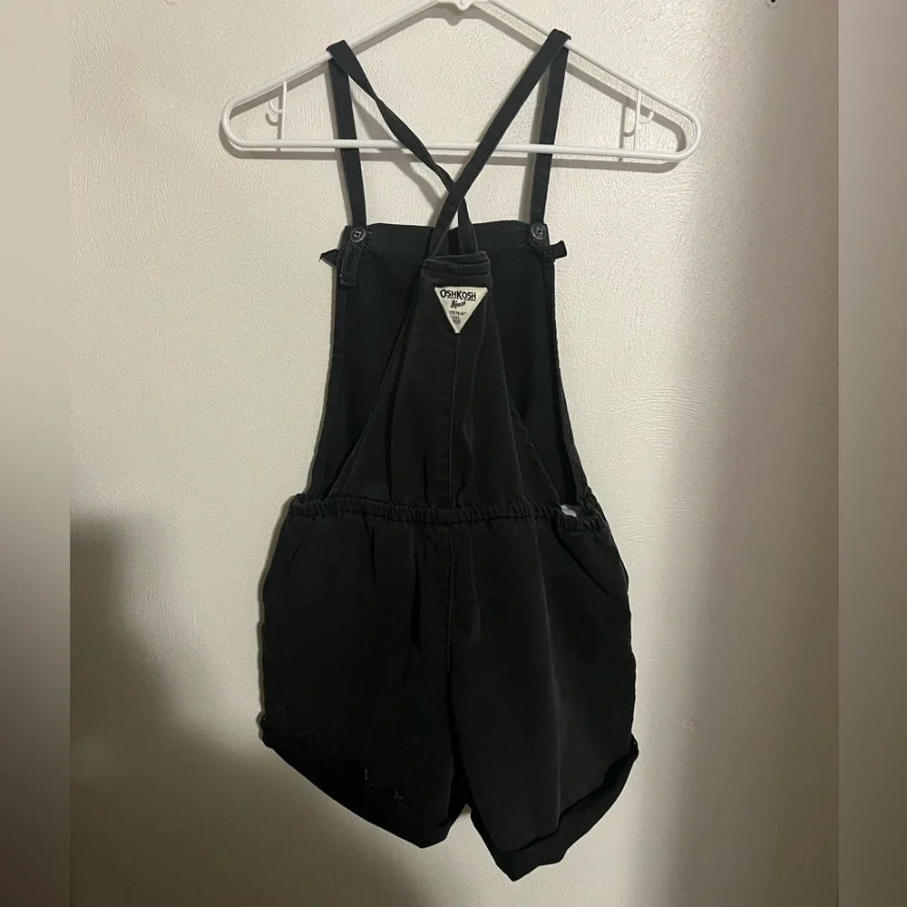 OSHKOSH B'GOSH Classic Denim Bib Overall Shorts Tie Closure Denim Black Girls 14